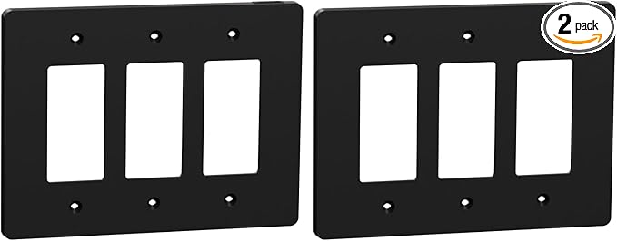 Square D by Schneider Electric Square D X Series Wall Plate for Outlet and Light Switch, Mid Size Plus 3 Gang, Matte Black (Pack of 2)