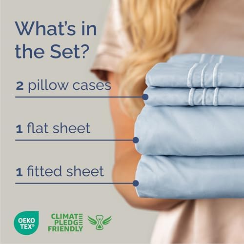 Cal King Size 4 Piece Sheet Set - Breathable & Cooling Sheets - Sky Blue