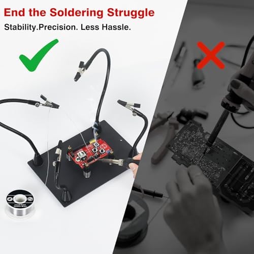 Magnetic Helping Hand, Soldering Helping Hands, 4 PCB Pillars Circuit Board Holder with Flexible Metal Arms Heavy Duty Base Electronic Repair Tool