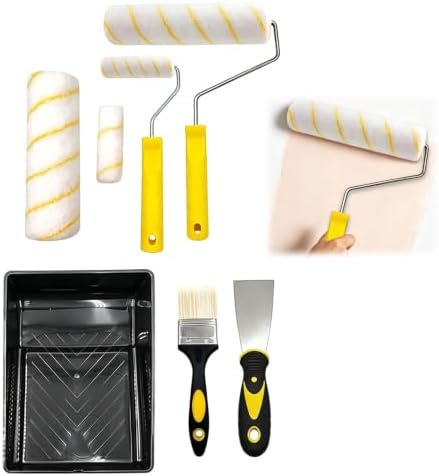 Upgrade Paint Roller Kit, House Painting Tools Set with Paint Tray, Brushes, Scrapers & Extension Pole for Wall Ceiling (Set-B)