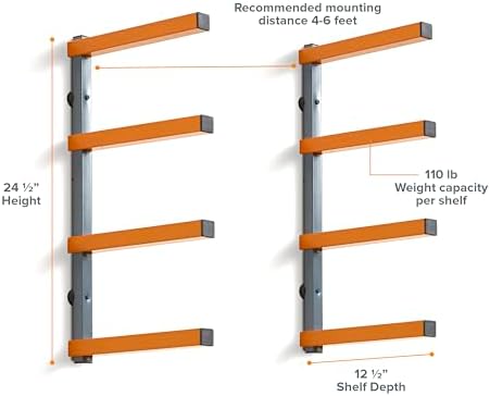 BORA Wood Rack 4-Level Heavy Duty Lumber Storage Rack Wall Mount PBR-0410