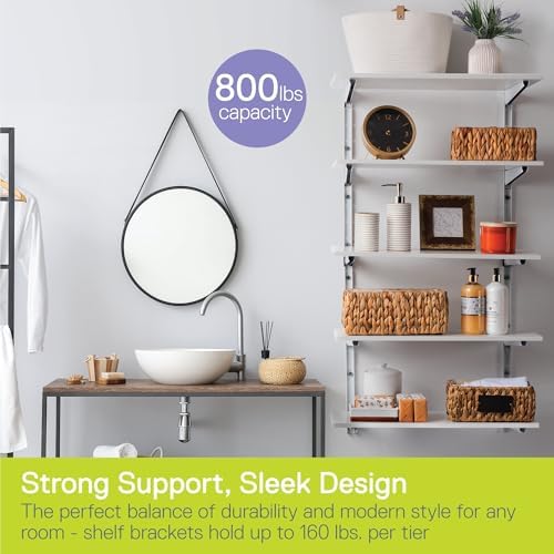 Delta Minimalistic White Shelf Brackets Cycle, Set of 10 Fully Adjustable 12-inch Heavy Duty Shelf Brackets, Holds Up to 800 lbs, Modern Shelf Bracket for Wood Shelves