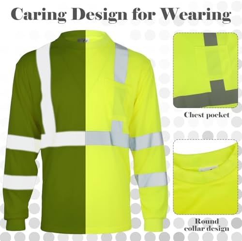 Amylove 4 Pcs Long Sleeve High Visibility Safety Shirts,XL,Yellow, Blue