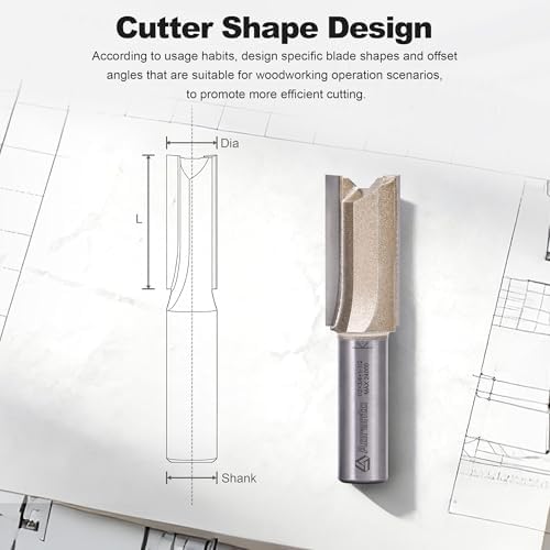 Straight Router Bits 1/2" Shank, 3/4" Cut Diameter, 1-1/2" Cut Length, Useful for Plunging Capabilities for Cutting Grooves, Dados, Mortising