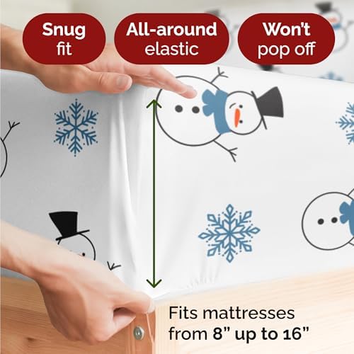 Christmas Sheet Set, Snowman, Festive Holiday Xmas Bedding Set - Queen Size