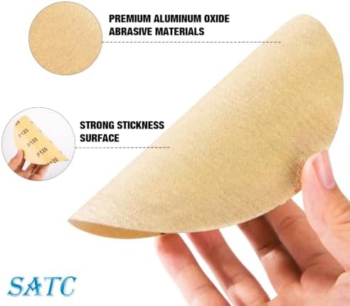 S SATC PSA Sanding Discs 120 Grit 6 Inch Sandpaper Roll 300 PCS Aluminum Oxide Adhesive-Backed Sand Paper for DA Sanders