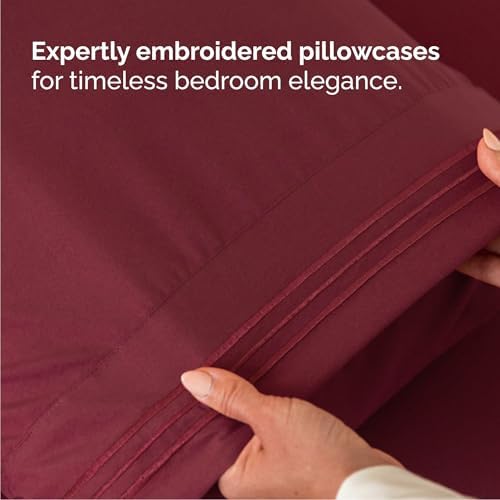 Queen Size 4 Piece Sheet Set - Comfy Breathable & Cooling Sheets - Burgundy