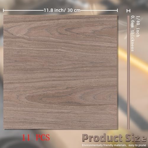 GSCIT Club 11 PCS Walnut Wood Veneer, 12 inch x 12 inch Wood Edge Banding Pre-glued Flexible, Veneer Tape Banding for Cabinet Repair Furniture Restoration