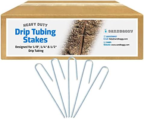 Sandbaggy 100-Pack DRIP TUBING Stakes Landscape Staples | 5 inch Length - 11 Gauge Heavy Duty | Drip Anchors | Landscape Pins | Garden Lawn Nails | Designed to Hold Drip Tubing Up to 1/2" Diameter