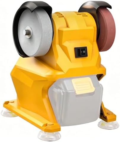 Mini Bench Grinder, Cordless Grinder Compatible with Dewalt 20V Battery (No Battery), Dual 3'' Grinding Wheels with Safety Guard & Non-slip Base for Sharpening Knives, Drills and Steel Rust Removal