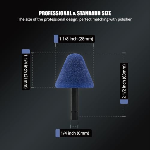 SPTA Blue Medium Cut Pad, 5Pcs Foam Cone Flexible Shaft Mini Polishing Pad Set Perfectly Tailored for Small Area, Polishing Door Handle Recesses, Radiator Grilles,Rims, and Interiors-PT106-5
