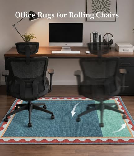 chakme Office Chair Mat for Hardwood Floor, 60"x45" (Blue Scalloped Border)
