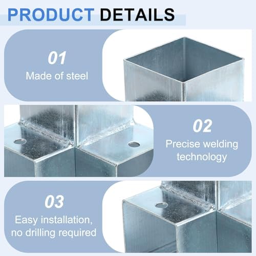 uxcell 3-Way Gazebo Brackets Kit, Right Angle Corner Bracket Woodworking DIY Post Base Kit for 1.6" x 1.6" Lumber for Outdoor Patio Gazebo Log Cabins (4 Pack)