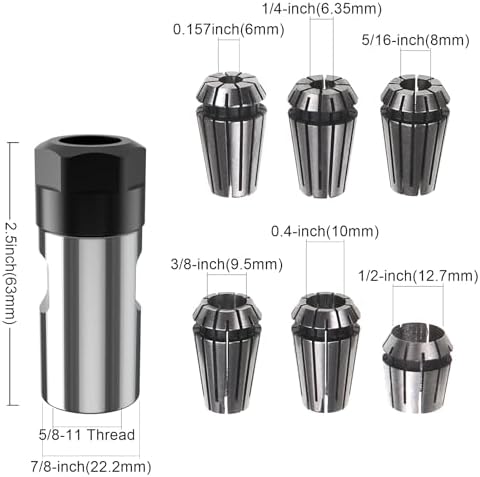 5/8"-11 Thread Angle Grinder Extension Shaft Set Electric Drill Conversion Collets Adapter Woodworking Tool Accessories Include Spring Collet (6, 1/4, 8, 9.5, 10, 1/2) 7PCS