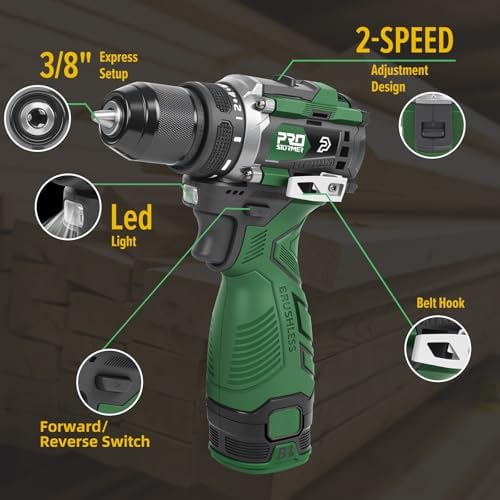 Prostormer 17V Brushless Power Drill Set, 60N.m Cordless Drill Driver