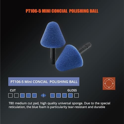 SPTA Blue Medium Cut Pad, 5Pcs Foam Cone Flexible Shaft Mini Polishing Pad Set Perfectly Tailored for Small Area, Polishing Door Handle Recesses, Radiator Grilles,Rims, and Interiors-PT106-5
