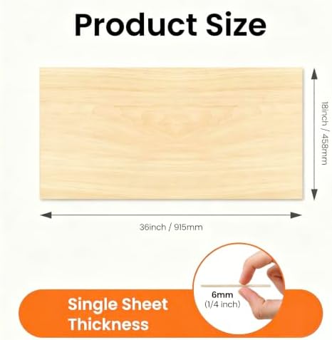 10 Pcs 6mm Basswood Plywood 18x36x1/4 inch Large Plywood Sheet Design for P3 CO2 Laser Cutting Engraving 915 x458 x3mm