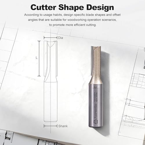 Undersize Plywood Dado Bits 1/2" Shank, Straight Router Bits 11/32" Cut Diameter, 1" Cut Length, Useful for Plunging Capabilities for Cutting Grooves, Dados, Mortising