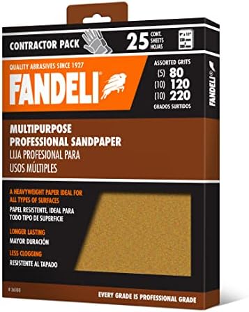 Fandeli | Multi-Purpose Sanding Paper | Assorted Grits (80,120,220) | 25 Sheets of 9'' x 11'' | Perfect for Sanding Metal and Sanding Wood | Hand Sanding | Orbital Sanders
