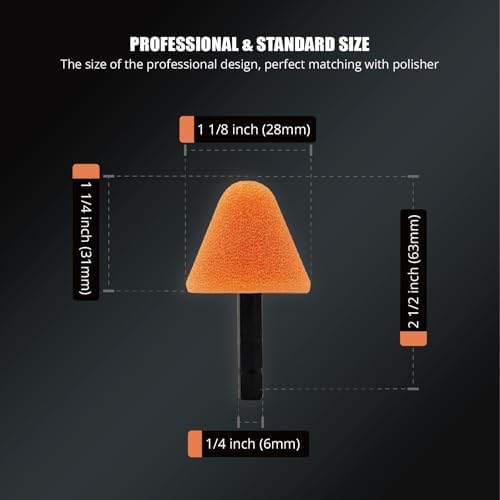 SPTA Orange Heavy Cut Pad, 5Pcs Orange Foam Cone Flexible Shaft Polishing Pad Set Perfectly Tailored for Small Area, polishing Door Handle recesses, Radiator grilles, Rims, and interiors -PT105-5