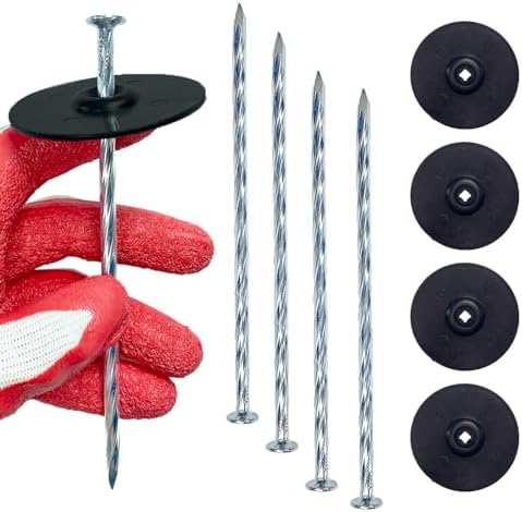 6 Inch 42 Pcs Artificial Turf Stakes Galvanized Spiral with Gasket Caps