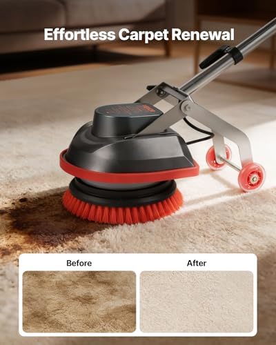 VEVOR Commercial Floor Scrubber Machine, Heavy Duty Floor Cleaner Polisher with 2 Wheels, Professional Electric Carpet Buffer, Max 1900 RPM, 43 FT Cord, 3 Pads & 3 Brushes - All Floor Surfaces
