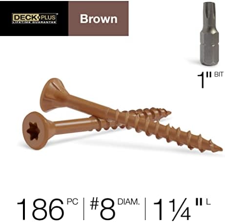 Deck Plus Deck Screws, #8 x 1-1/4in, 186 Pack, Brown