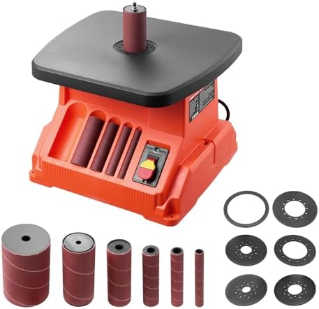 VEVOR Oscillating Spindle Sander, 2400RPM Benchtop Spindle Sander with 6 Sleeves (1/2"-3"), 5/8" Stroke & 15.4 x 16.3-inch Wide Worktable for Furniture Finishing, Crafts Sanding, DIY Woodworking