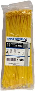 Kable Kontrol Cable Zip Ties, 11 Inch, 1000 Pcs, 50lbs Test, Yellow | Nylon Plastic, Self Locking, UL Listed, Indoor Use