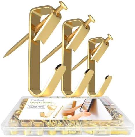 Picture Hanging Kit, Extra Thick, 30lb 20lb 10lb, Decorative Hangers, Hooks, and Hardware for Drywall and Plaster Walls with Nails, Painting, 565pcs, Gold