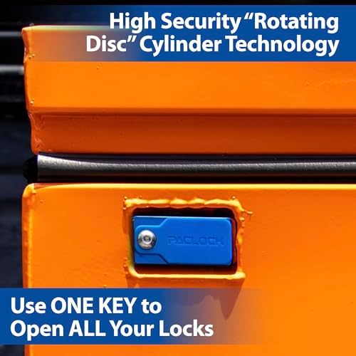PACLOCK's 10-Series Universal Jobsite Box Lock, High Security Rotating Disc, Manufacturer-Controlled Key Assigning, Exclusive Key Number, U-Pick! Keyed Alike w/ 1 Key, Silver
