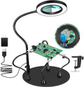 Magnetic Helping Hands Soldering Station with 10X Magnifying Glass with light, PCB Holder 4 Flexible Arms Magnifier and Third Hand Tool for Electronic Repair Soldering Jewelry Craft