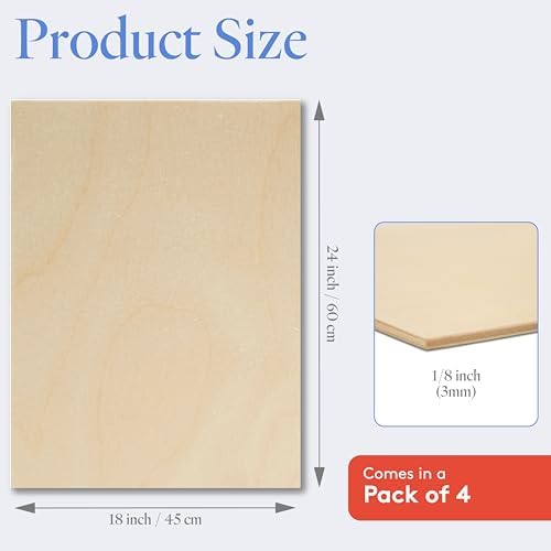 3 mm Baltic Birch Plywood 1/8 x 18 x 24 Inch, Box of 4 B/BB Grade Craft Wood, Stronger Than Basswood Sheets, for Laser, CNC Cutting and Wood Burning, by Woodpeckers