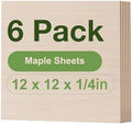 Rowood 6 Pack Maple Plywood 1/4,12x12x1/4inch,6mm Wood Sheets Thin Unfinished Maple Plywood for Laser Cutting and Engraving,DIY Adult Craft Project Kits for Ornaments, Models Drawing,Wood Burning