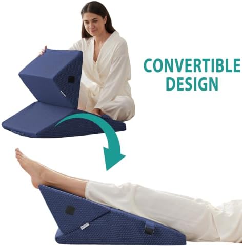 Bedluxe Wedge Pillow for Sleeping, Adjustable 9&12 Inch Foldable Bed Wedge Pillow Set, Orthopedic Memory Foam Triangle Pillows Wedge, 7-in-1 Elevated Pillows for Leg and Back Support, Navy
