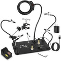 Magnetic Helping Hands Soldering Station with 5X LED Magnifying Lamp, 6 Flexible Arms, 360° Soldering Clamp, Heavy Duty Base, Magnetic Third Hand Tool for Precision Soldering, Electronics & DIY