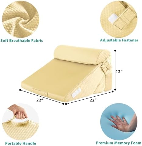 Bedluxe Wedge Pillow Set for After Surgery, Orthopedic Bed Wedge Yellow