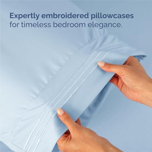 Split King Size 5 Piece Sheet Set - Breathable & Cooling Sheets - Sky Blue
