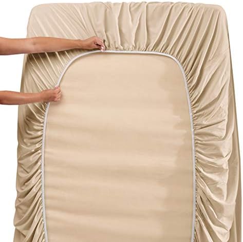 Hearth & Harbor Twin Size Sheets - 3 Piece Bed Sheet Set, Hotel Luxury Double Brushed Bed Sheets - Extra Soft Bedding Sheets & Pillowcases, Twin, Beige