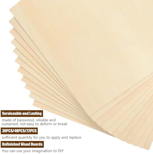 Riakrum Basswood Sheets Plywood Board Unfinished Wood Boards for Crafts for DIY Laser Projects Architectural Mini House Building Hobby Model Making(12 x 24 x 1/8 Inch,48)