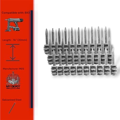 1¼″ Concrete Nails Compatible With Hilti BX3-750 Count Flat Head Shoot-Drive Nails with 20µm Galvanized Zinc Coating - Heavy-Duty Construction Fasteners for Commercial & Residential Projects