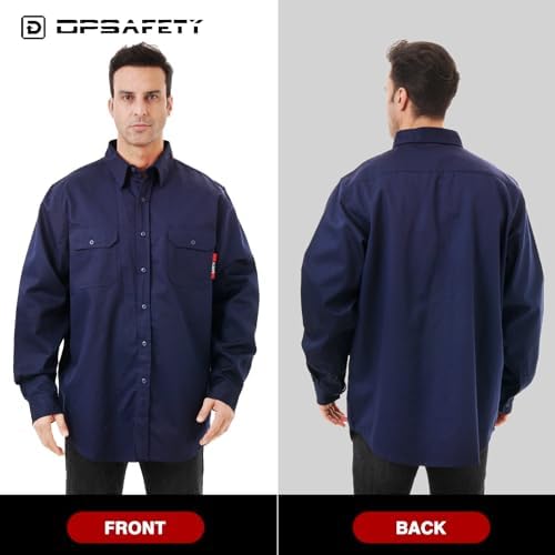 FR Shirt 7oz Fire Resistant Shirts Men's,CAT2 Welding Shirt 100% Cotton Flame Resistant Shirts Navy(4X-Large)
