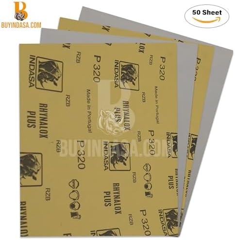 Indasa 50 PCS 9x11 Sandpaper Rhynalox Plusline - 60 Grit Dry Sanding Sheets, Professional-Grade Abrasive for Wood, Metal, Automotive, and Paint Finishing - Durable, Clog-Resistant Sand Paper