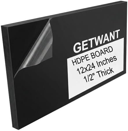 Black HDPE Sheet 12x24 Inch 1/2 Inch Thick, 12mm Marine Board HDPE Plastic Board, Thick Heavy Duty Black Panel for Marine, Boat, Workbench, Industrial & Outdoor Projects