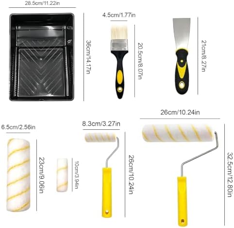Upgrade Paint Roller Kit, House Painting Tools Set with Paint Tray, Brushes, Scrapers & Extension Pole for Wall Ceiling (Set-B)