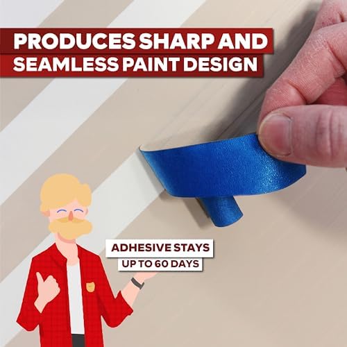 XFasten Blue Painters Tape 3 Inch Wide x 180 Feet Bulk (3-Pack, 540ft Total) Wall Safe UV-Resistant Blue Masking Tape 3 Inch Wide for Indoor and Outdoor Walls, Painting, Wood, Automotive