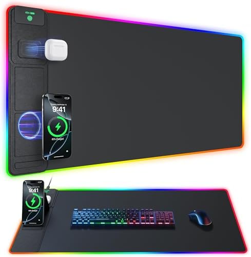 Wireless Charging Mouse Pad with Phone Stand, 31.5"x15.8" Large