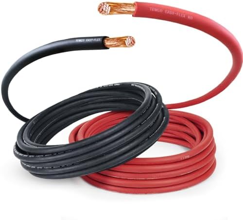 TEMCo 4/0 Gauge AWG 50 Ft Black + 50 Ft Red Flexible Pure Copper Made in USA Welding Cable Battery Wire - Heavy Duty Solar, Inverter, Car, RV, Truck