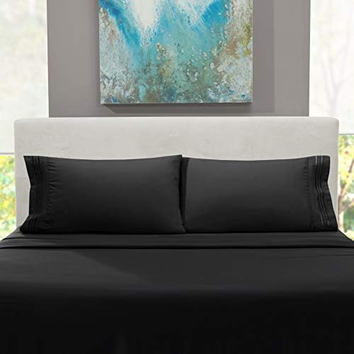 Hearth & Harbor Twin XL Size Sheets - 3 Piece Bed Sheet Set, Hotel Luxury Double Brushed Bed Sheets - Extra Soft Bedding Sheets & Pillowcases, Twin XL, Black
