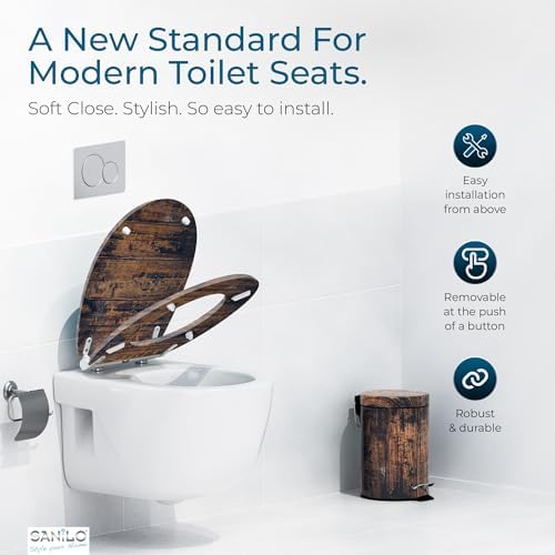 Sanilo Wooden Toilet Seat with Quick Release & Soft Close [ROUND] - Decorative & Slow Close Molded Wood Seat - With One Click for Easy Installation & Cleaning - With Adjustable Fit (Vintage)